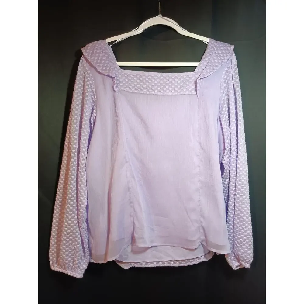 Banana Republic Factory Womens XL Lilac Sea Square Neck Ruffle Dot Blouse - Picture 4 of 5